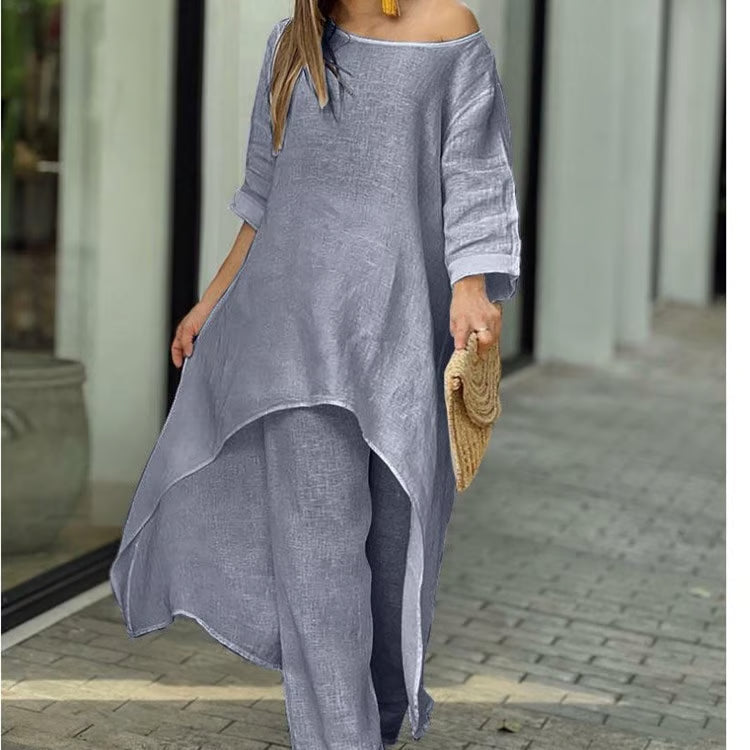 LunaFit – Women's Solid Color Linen Casual Suit