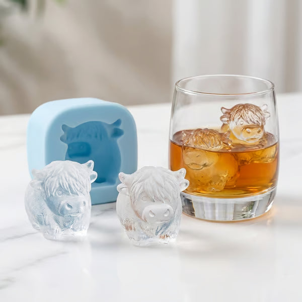🐮🧊 Mini Highland Cow Ice Cube & Dessert Mold 🍪 Cute 3D Ice for Drinks, Parties & Gifts💕