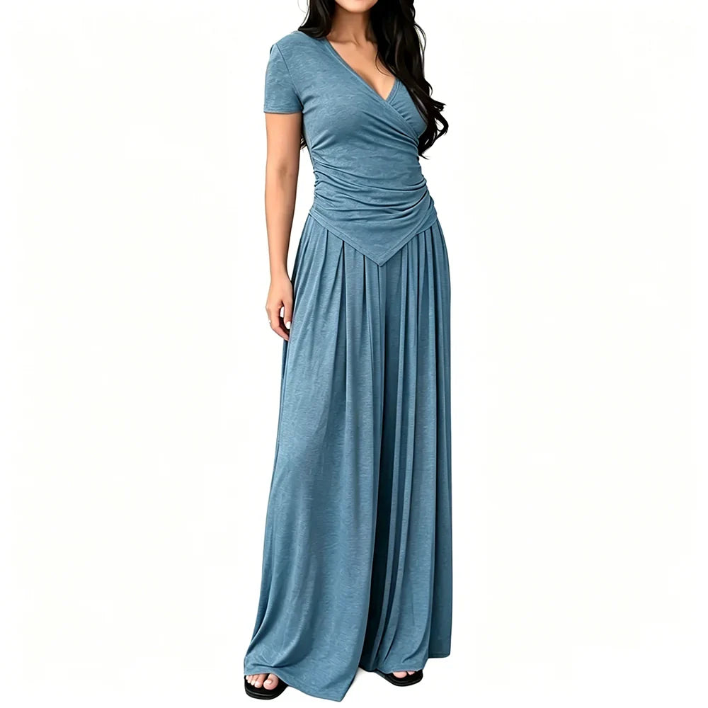 MaisonLuxe – Sophisticated Wrap Top & Wide Leg Pants Set