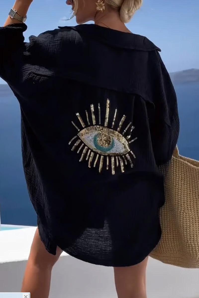 ShineFlow – Elegant Sparkle Button Shirt