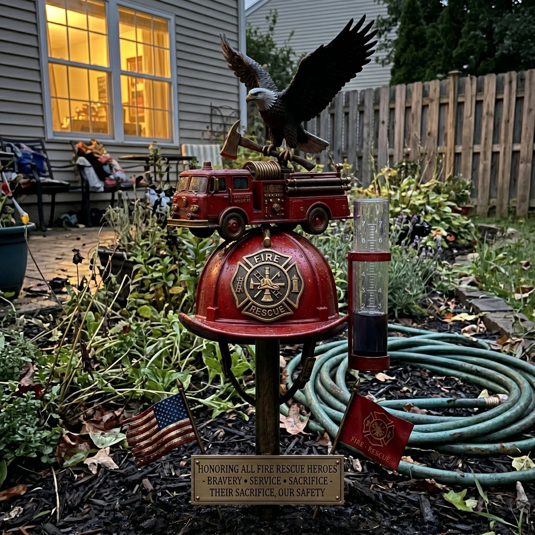 FireHonor – Firefighter Tribute Garden Rain Gauge