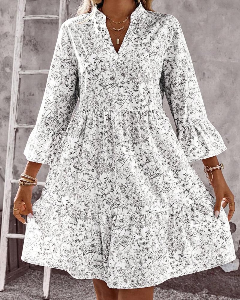 BloomLayer – Floral Tiered V-Neck Dress