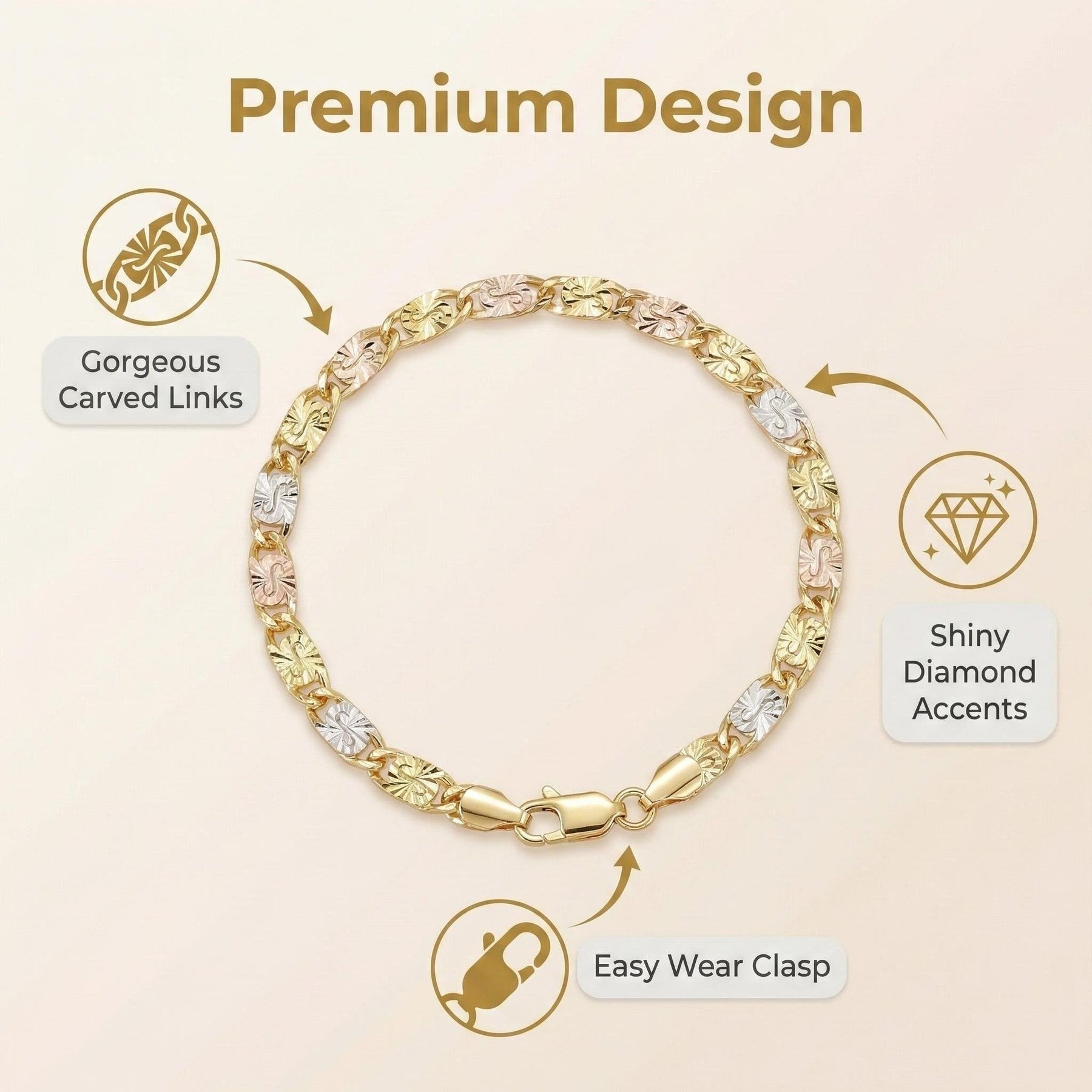 GoldenBlend – Three-Tone Link Bracelet