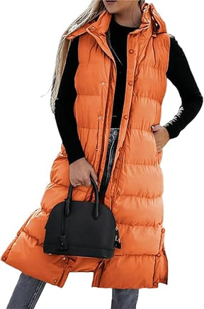 QuiltChic – Women's Long Puffer Vest with Hood