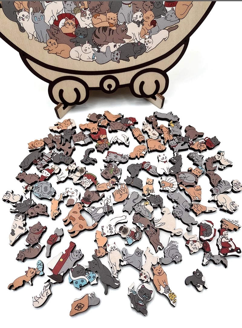 WhiskerCraft –  135 Pcs Cat Shaped Wooden Puzzle