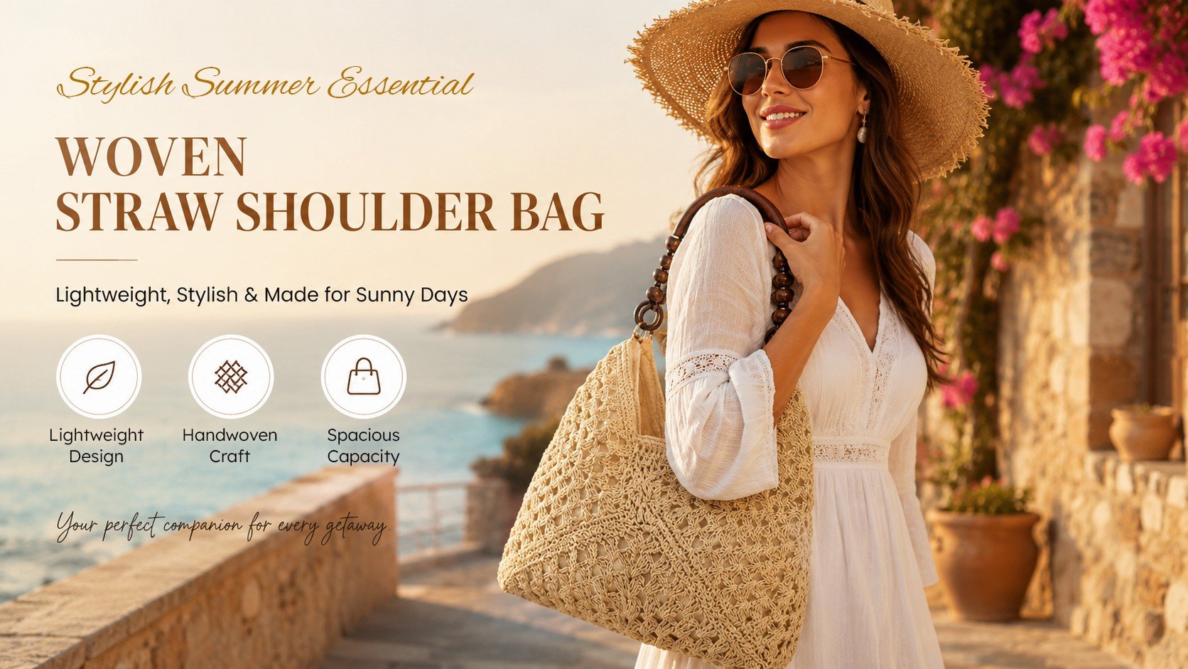 PalmAura - Straw Shoulder Bag