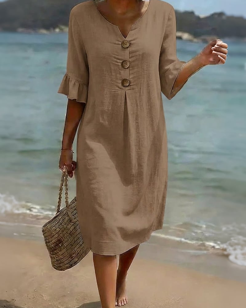 CottonCharm – Button Ruffle Sleeve Dress