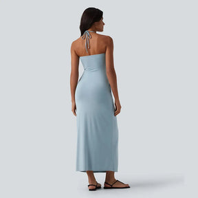 HalterTie – Elegant Back Maxi Dress with Pockets