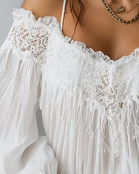 GlowCharm Blouse – Tassel Back Elegance