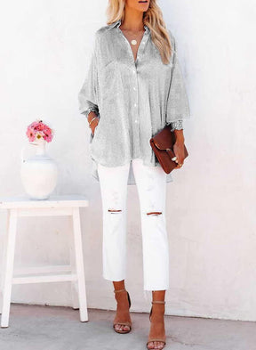 🔥2026 Clearance Item🔥Women's pleated cuffs striped shirt with pockets and casual collar