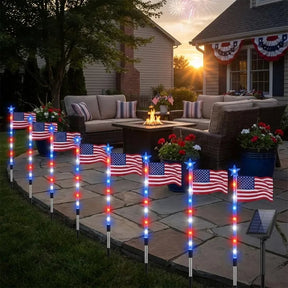 8 Solar American Flag Pathway Lights – Red, White & Blue Yard Glow