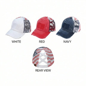 VistaCap – Multi-Level Criss-Cross American Flag Trucker Hat