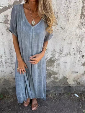 WearEase – Cotton and Linen V-neck Midi Dress