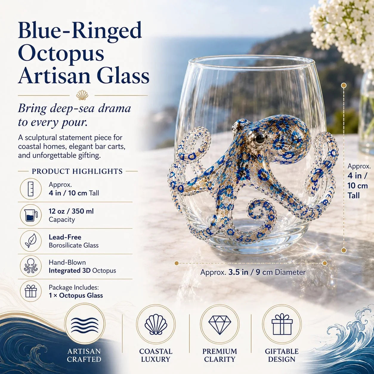 OceanGlow – Blue Ringed Octopus Artisan Glass