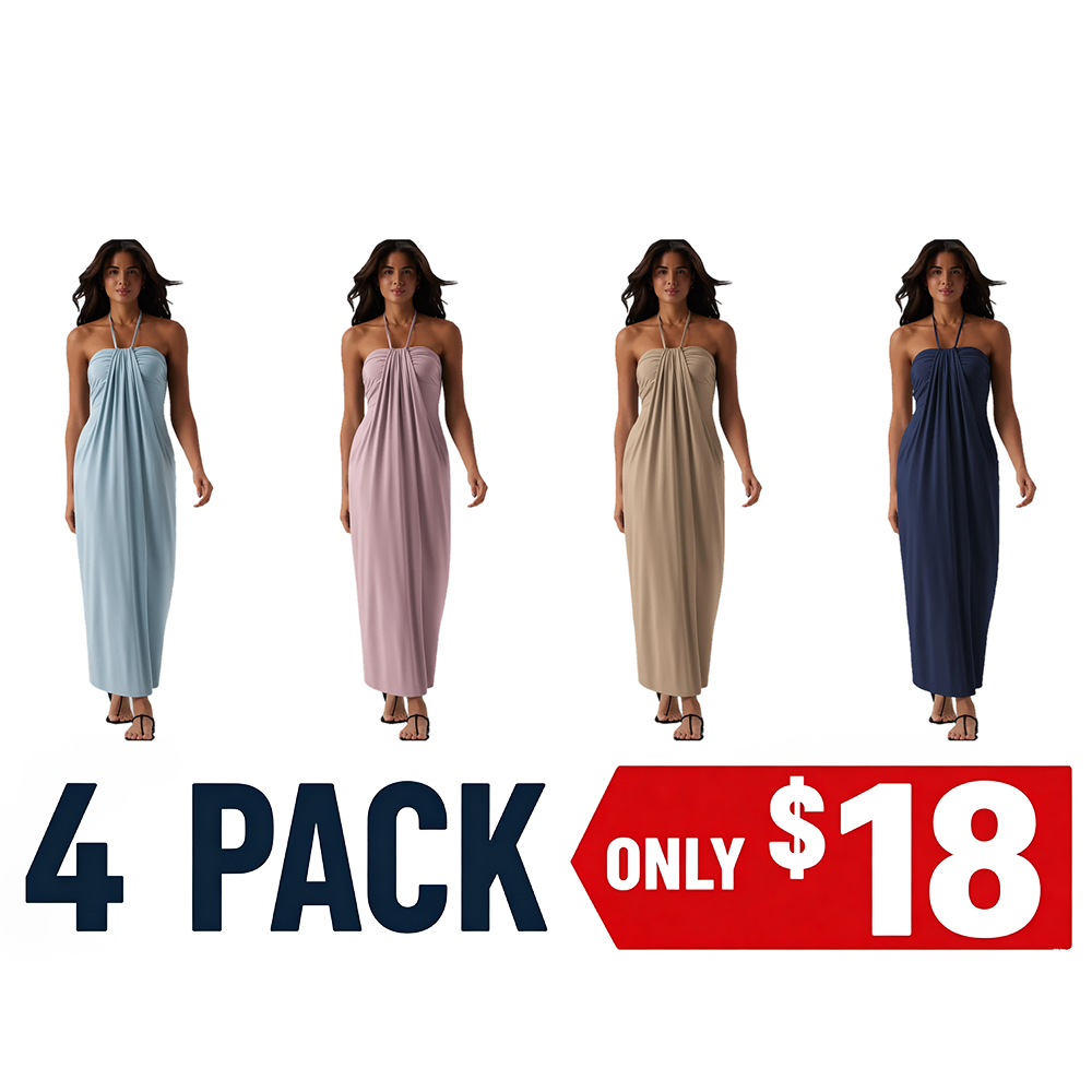 HalterTie – Elegant Back Maxi Dress with Pockets