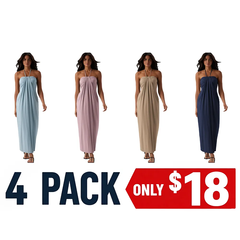HalterTie – Elegant Back Maxi Dress with Pockets