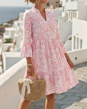 BloomLayer – Floral Tiered V-Neck Dress