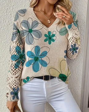 LaceWeave | V-Neck Openwork Knit Sweater