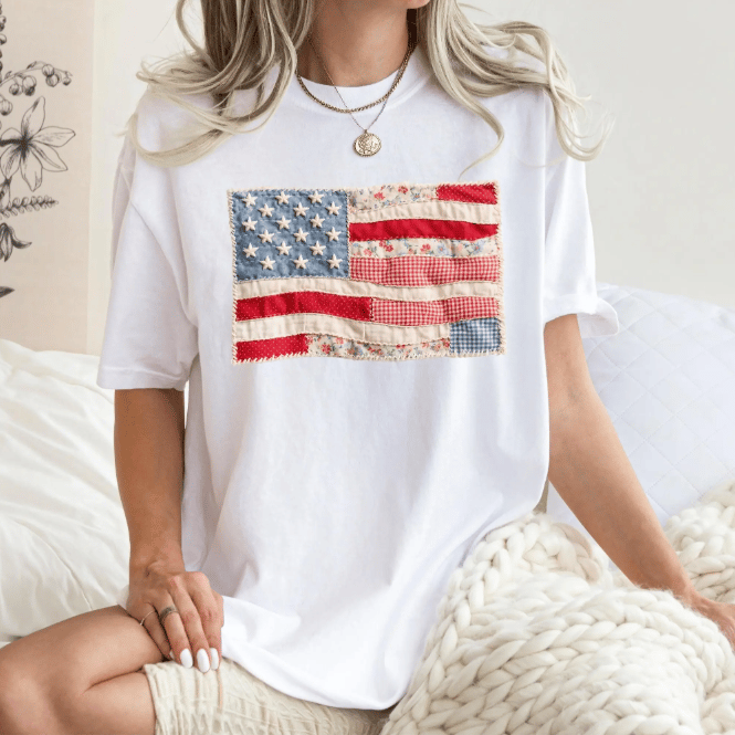 RedWhiteRebel – Retro American Flag Patchwork Tee