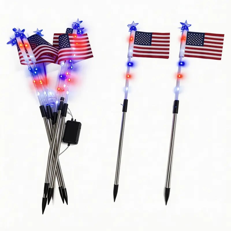8 Solar American Flag Pathway Lights – Red, White & Blue Yard Glow