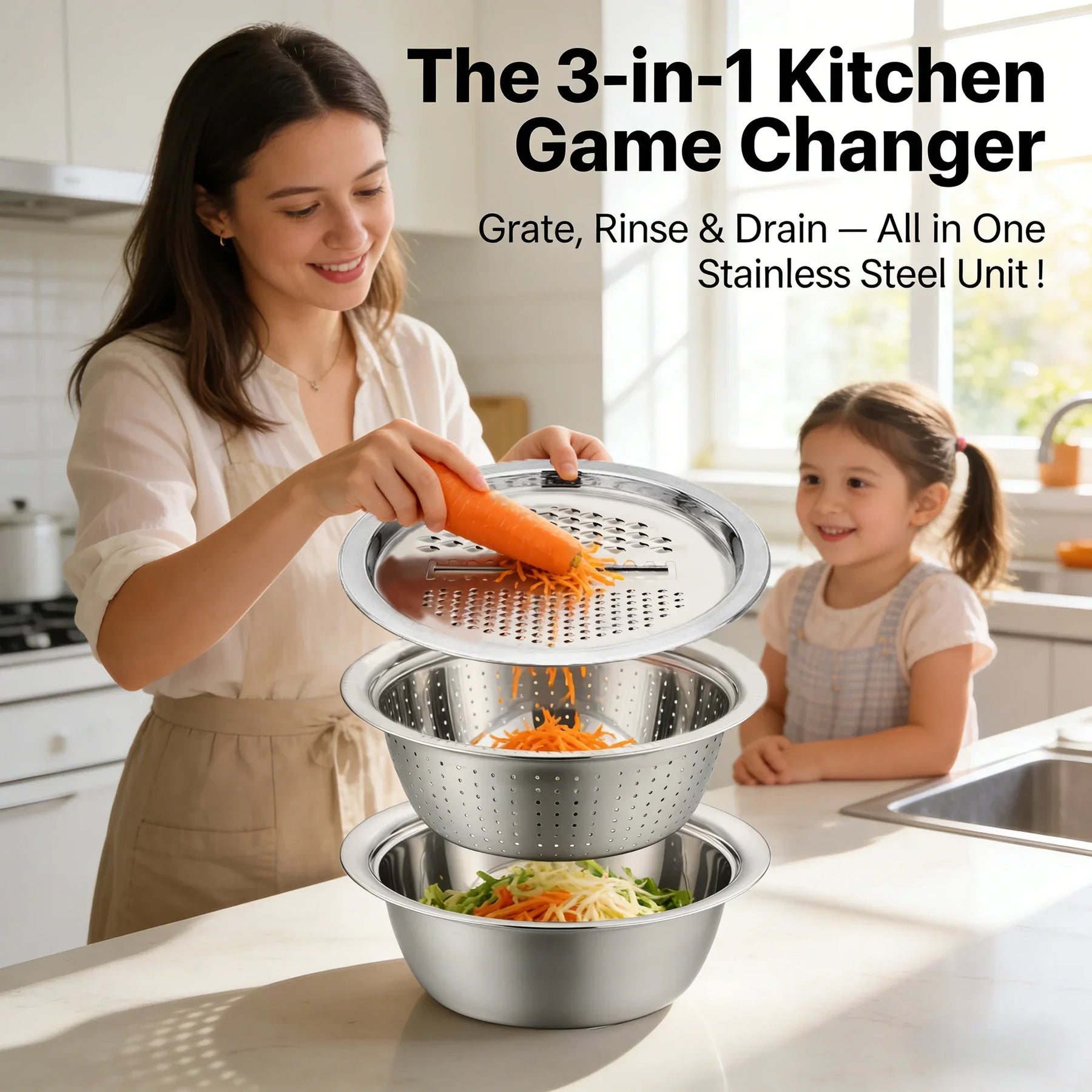 GrateCraft | 3-in-1 Stainless Steel Grater Bowl