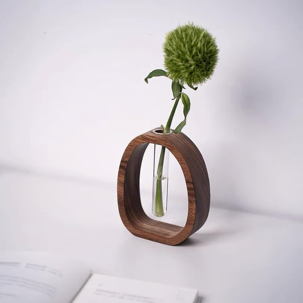 NatureNest – Solid Wood Glass Flower Vase