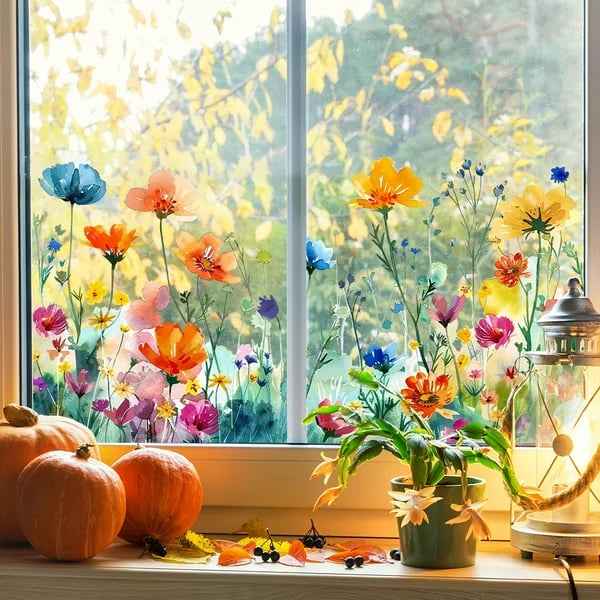 FloraGlow – Vibrant Flower Bouquet Window Sticker