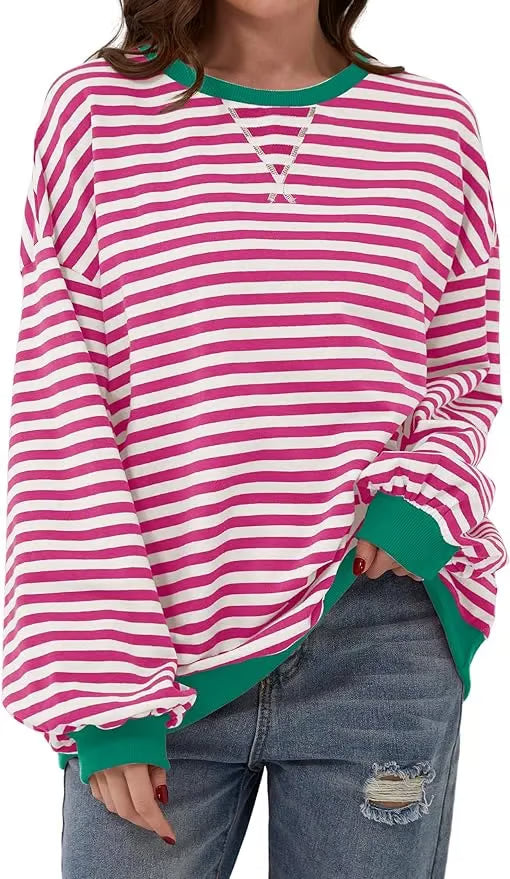 StripeAura – Women’s Color Block Striped Sweatshirt