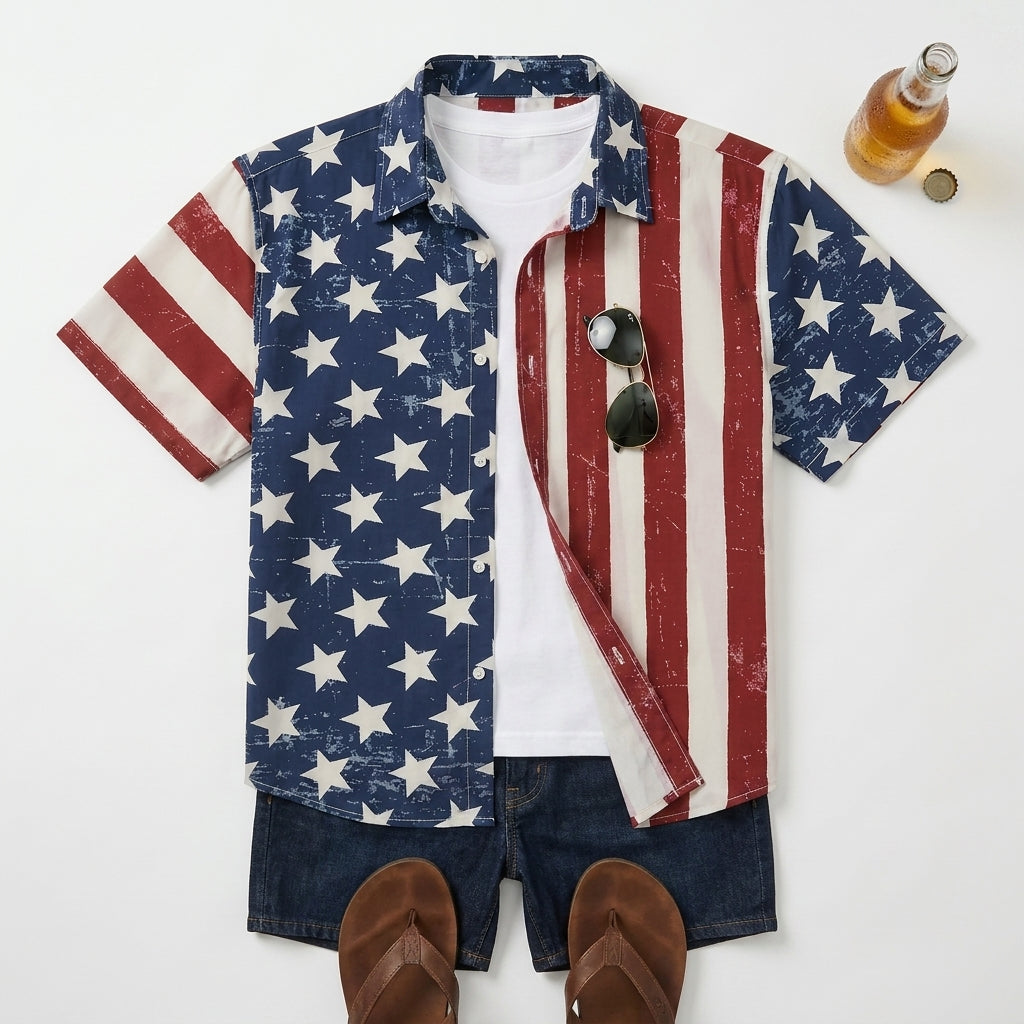 FreedomFlora – American Flag Tropical Shirt