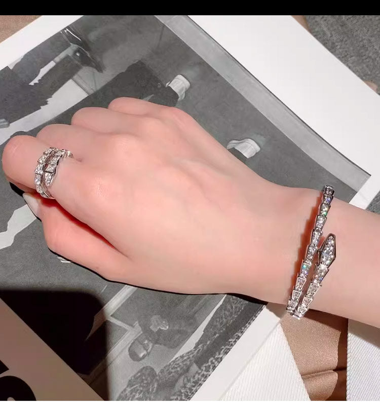 SerpentGlow – Zircon Snake Shaped Open Cuff Bracelet