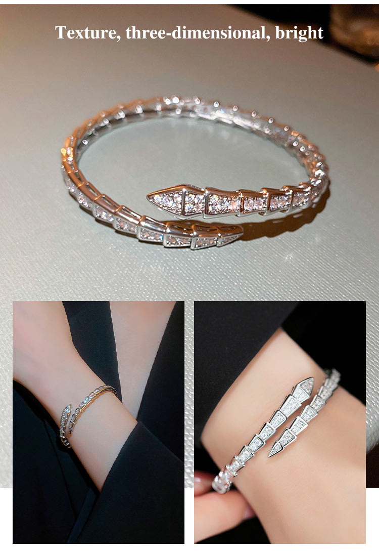 SerpentGlow – Zircon Snake Shaped Open Cuff Bracelet