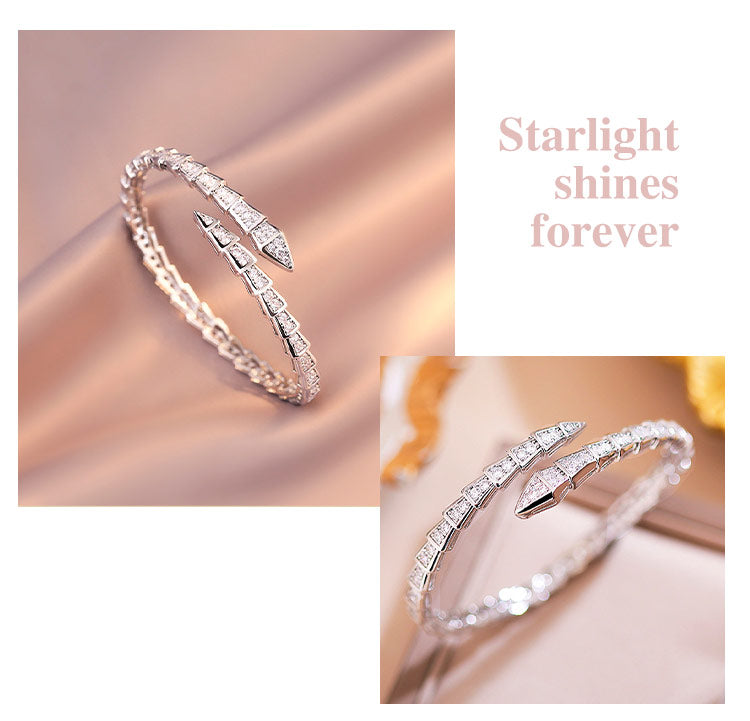SerpentGlow – Zircon Snake Shaped Open Cuff Bracelet
