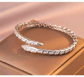 SerpentGlow – Zircon Snake Shaped Open Cuff Bracelet