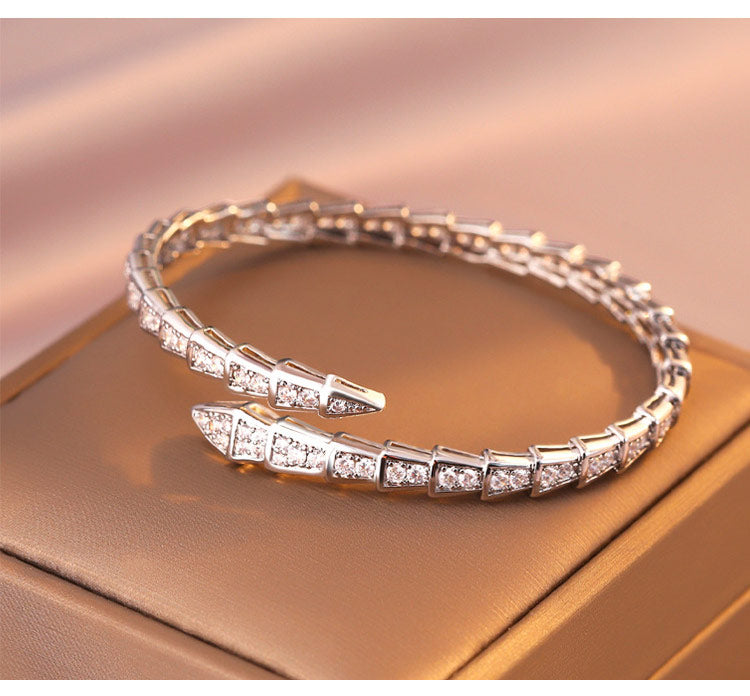 SerpentGlow – Zircon Snake Shaped Open Cuff Bracelet