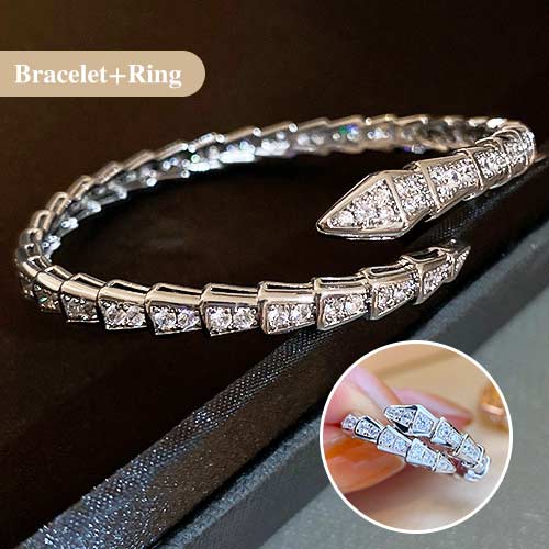 SerpentGlow – Zircon Snake Shaped Open Cuff Bracelet