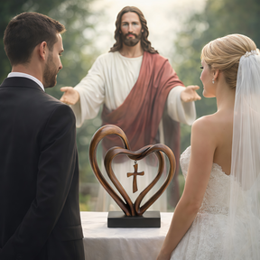 Marriage Takes Three – Entwined Heart & Cross Christian Wedding Sculpture