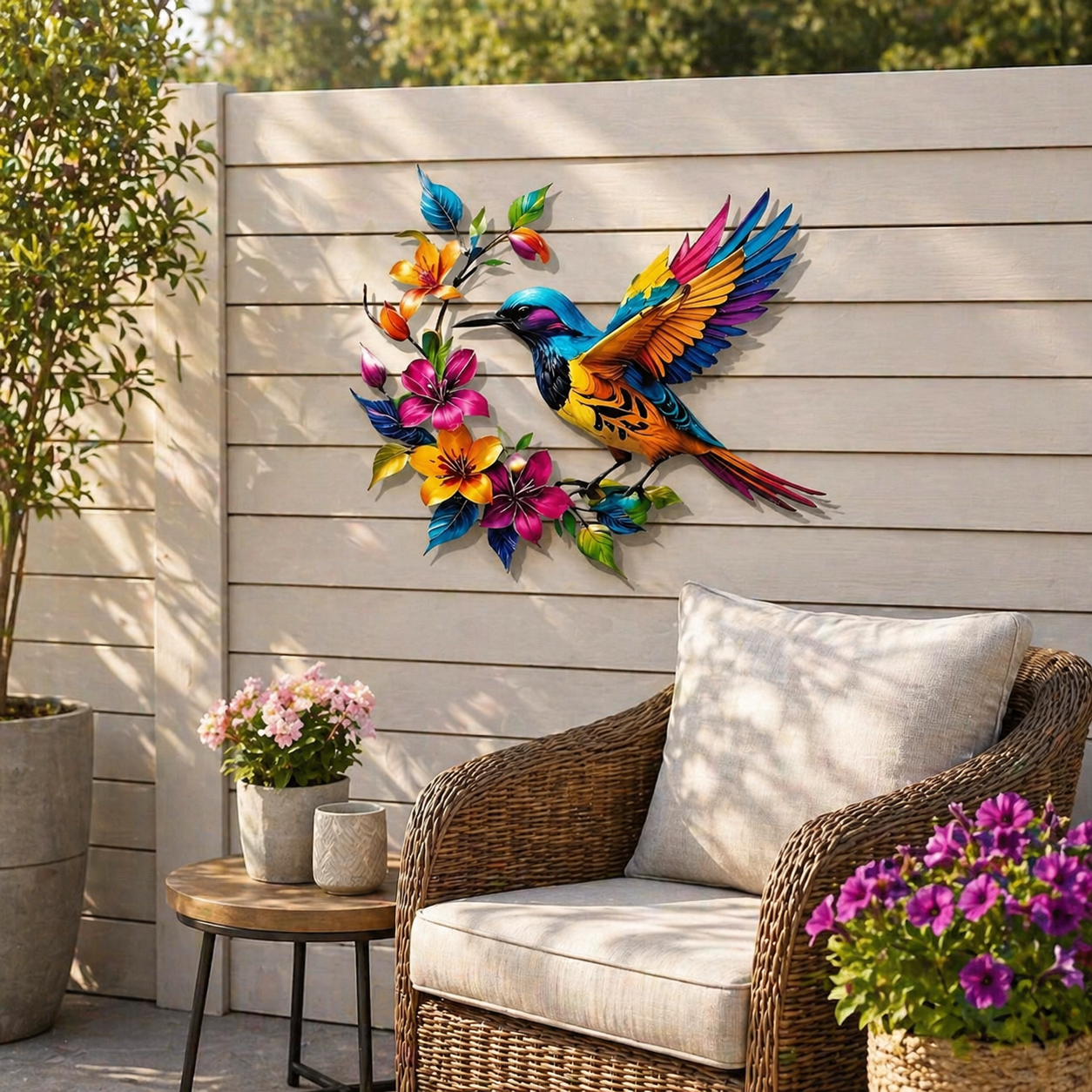GardenWhisper – Floral Hummingbird Hanging Wall Art