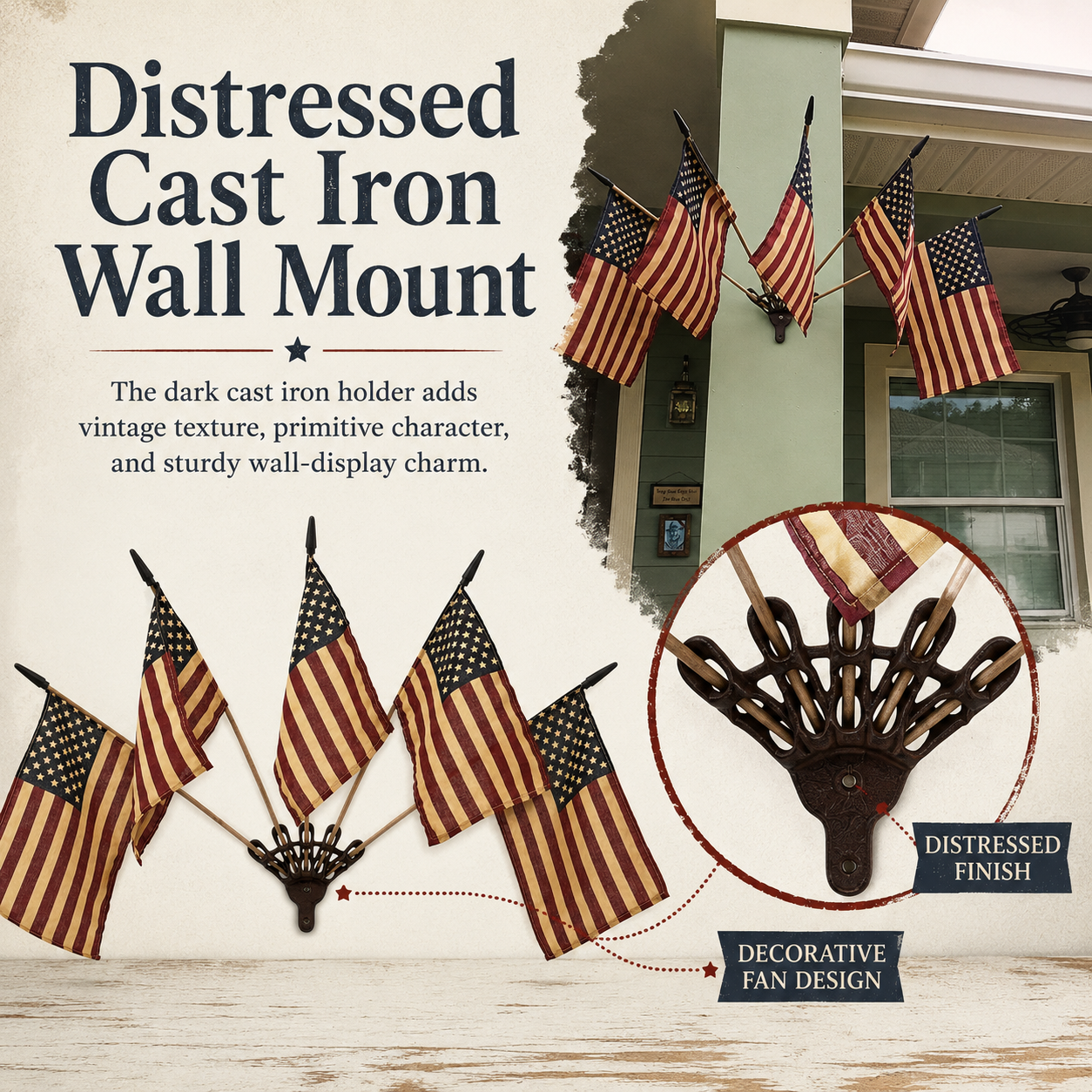 HeritageForge – Rustic Flag Cast Iron Wall Display