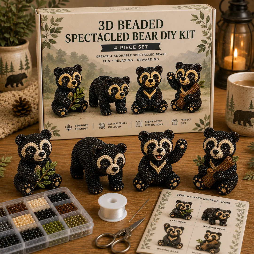 BearCraft - 3D Beaded Bear DIY Kit (4-Piece Handmade Set)