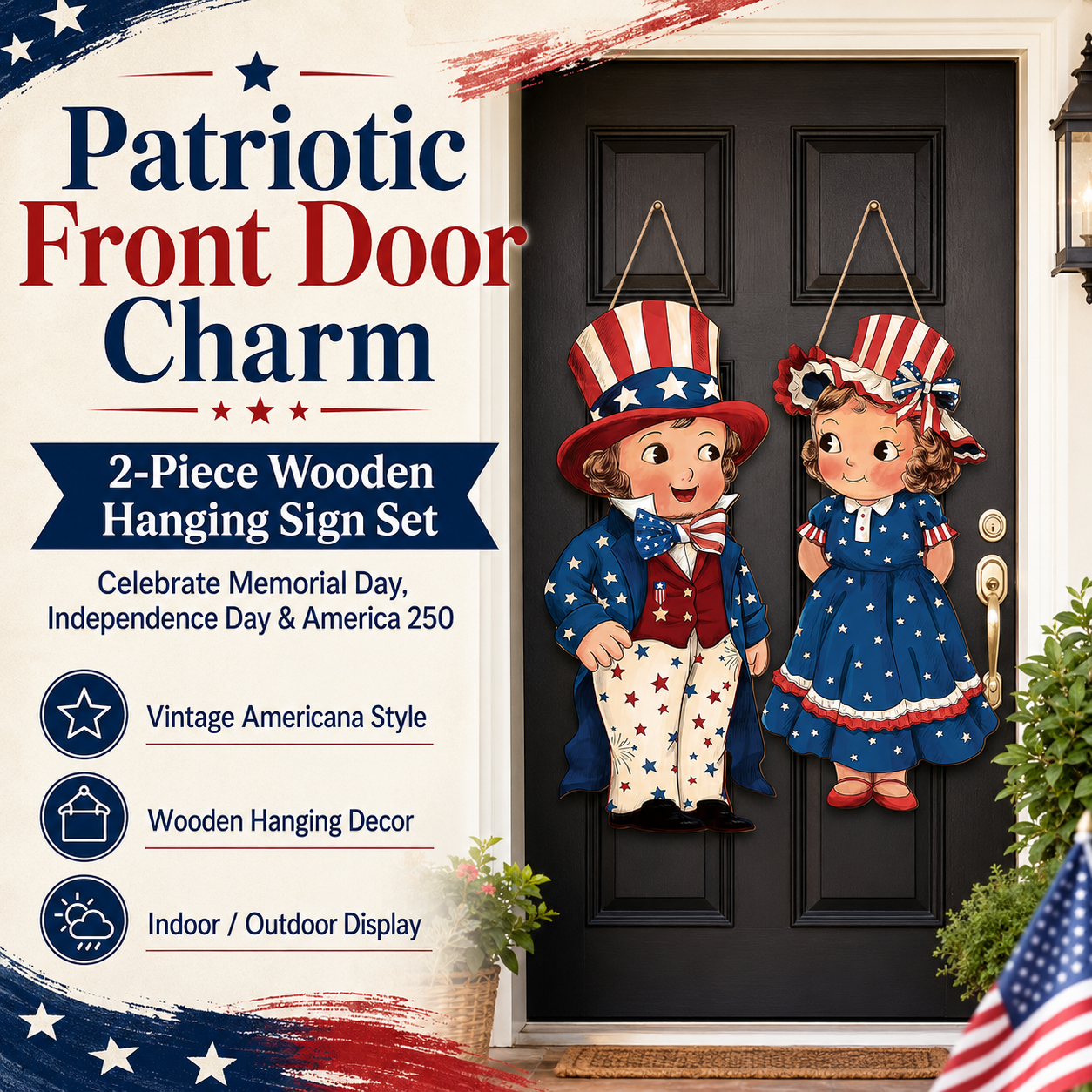 LibertyCraft – 2-Piece Patriotic Wooden Hanging Door Signs