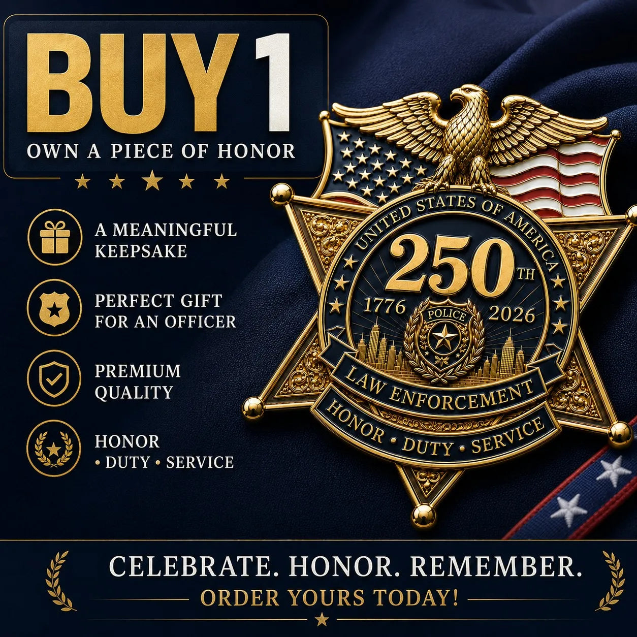 LibertyShield – America 250 Law Enforcement Brooch