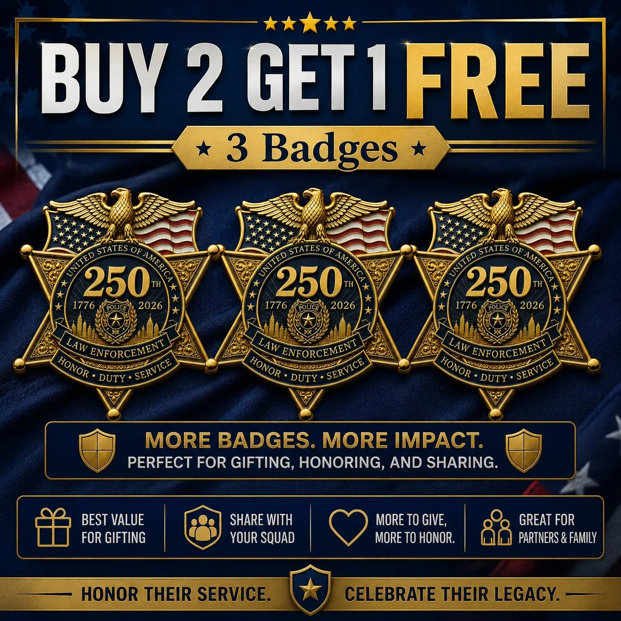 LibertyShield – America 250 Law Enforcement Brooch