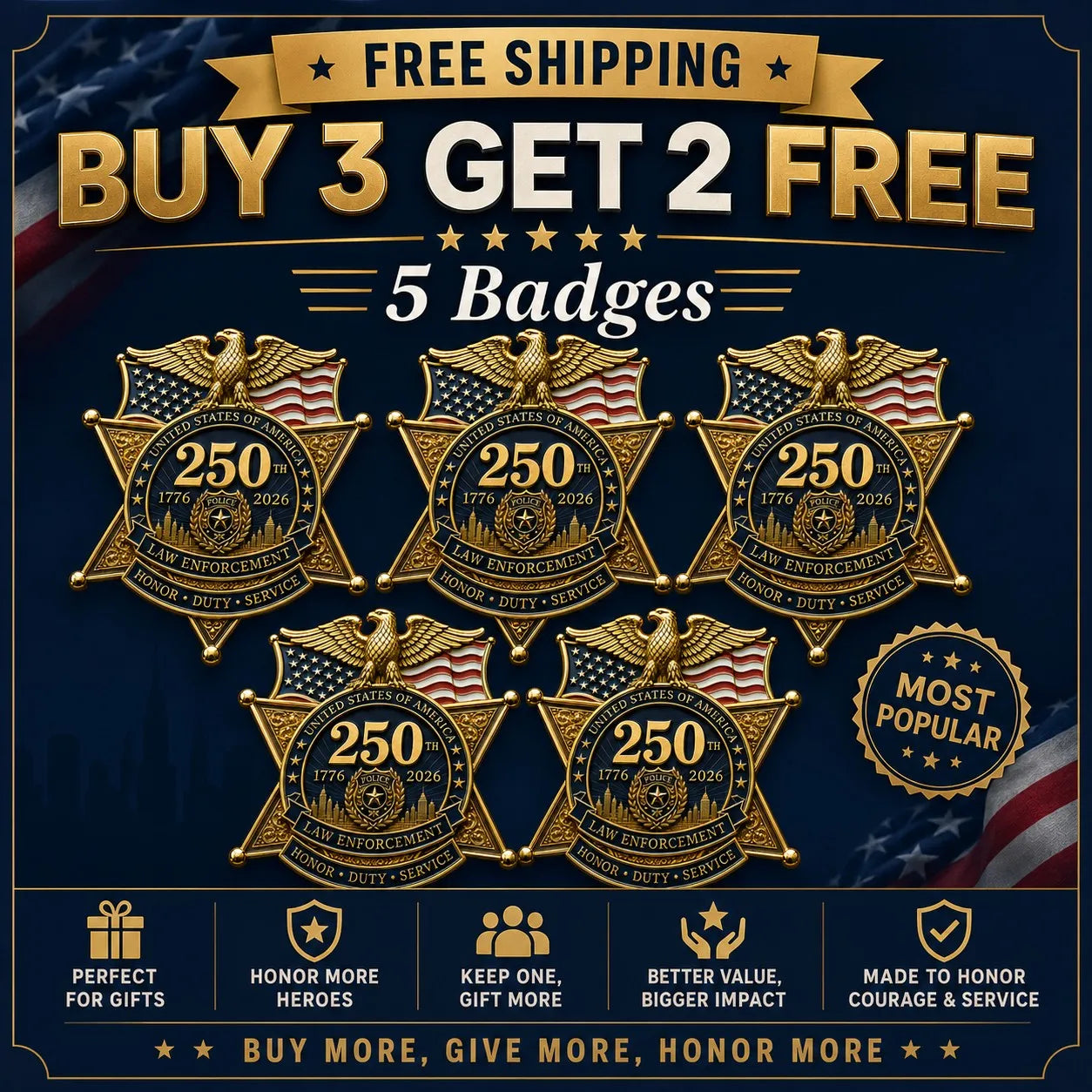 LibertyShield – America 250 Law Enforcement Brooch