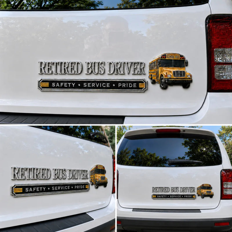 RoadHonor – Retired Bus Driver 3D Metal Car Emblem