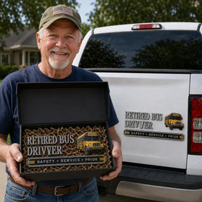 RoadHonor – Retired Bus Driver 3D Metal Car Emblem
