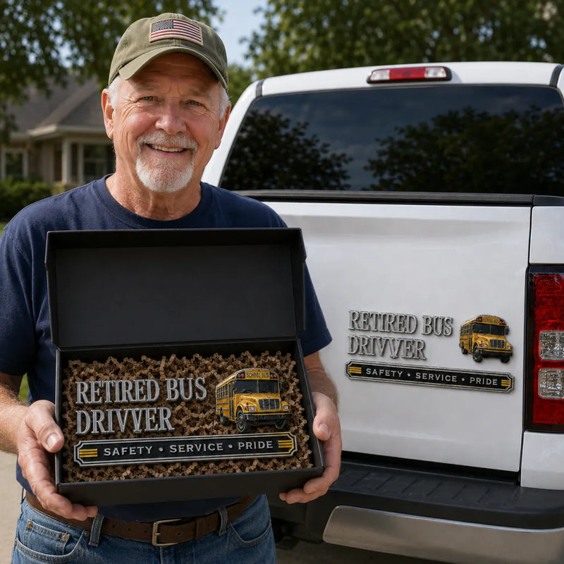 RoadHonor – Retired Bus Driver 3D Metal Car Emblem
