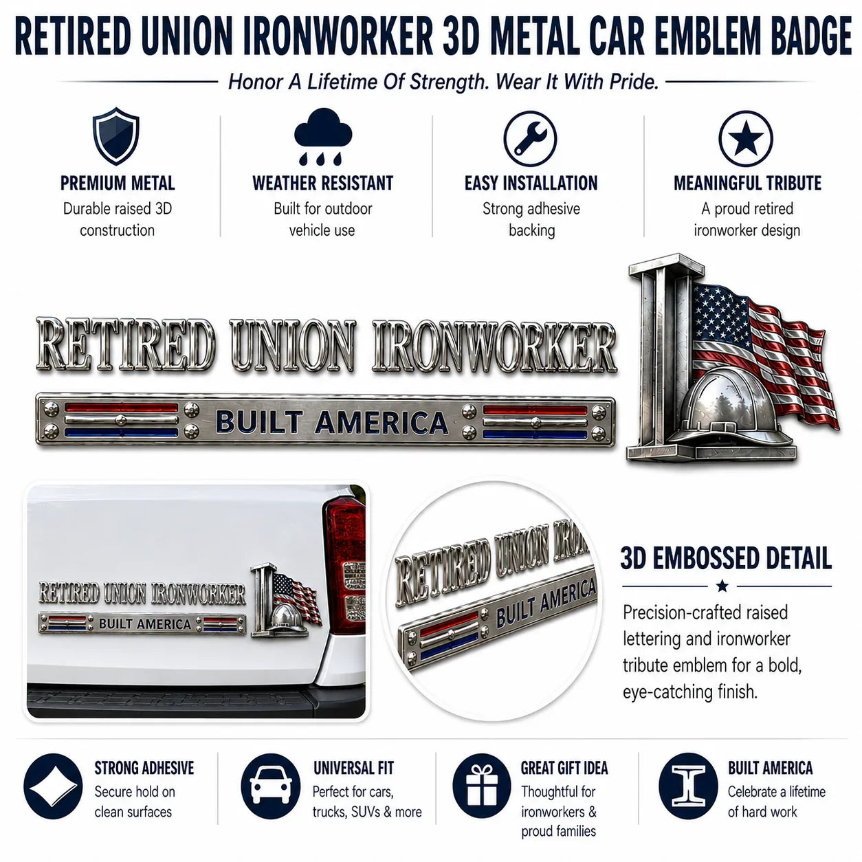 SteelLegacy – Retired Union Ironworker Car Emblem