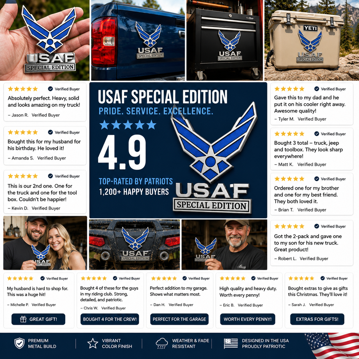 BlueValor – Air Force Metal Car Emblem