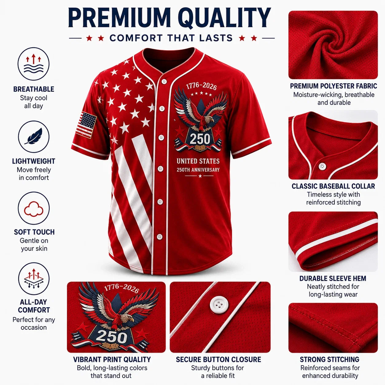 LibertyLegacy – 250th Anniversary Freedom Baseball Jersey
