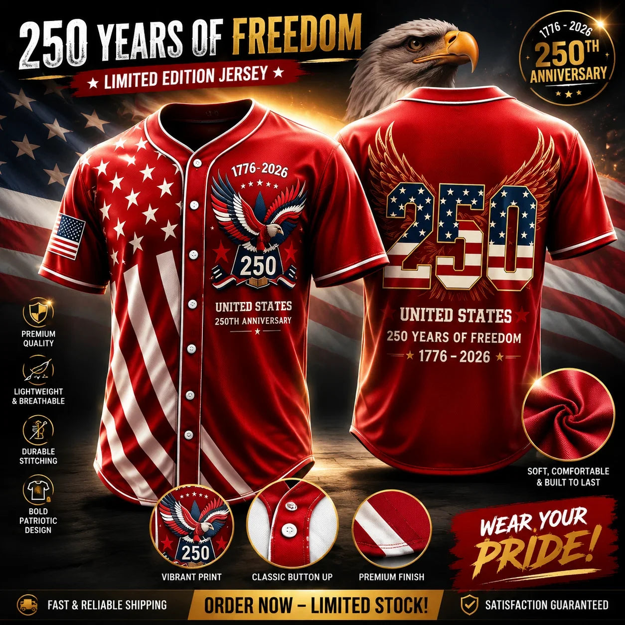 LibertyLegacy – 250th Anniversary Freedom Baseball Jersey